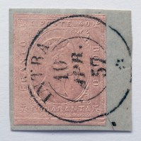 Francobollo Sardegna II° Emissione 40 Centesimi Rosa Chiaro Usato su Frammento Intra 10/04/1857 S.6